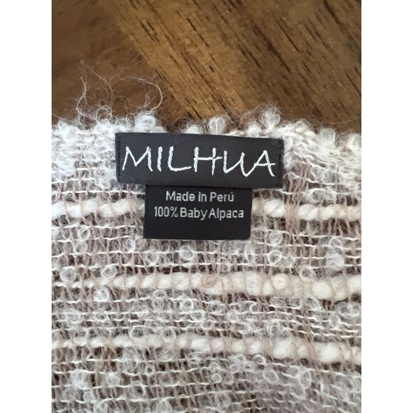 Milhua baby alpaca scarf textured cream tan Peru - Picture 3 of 3